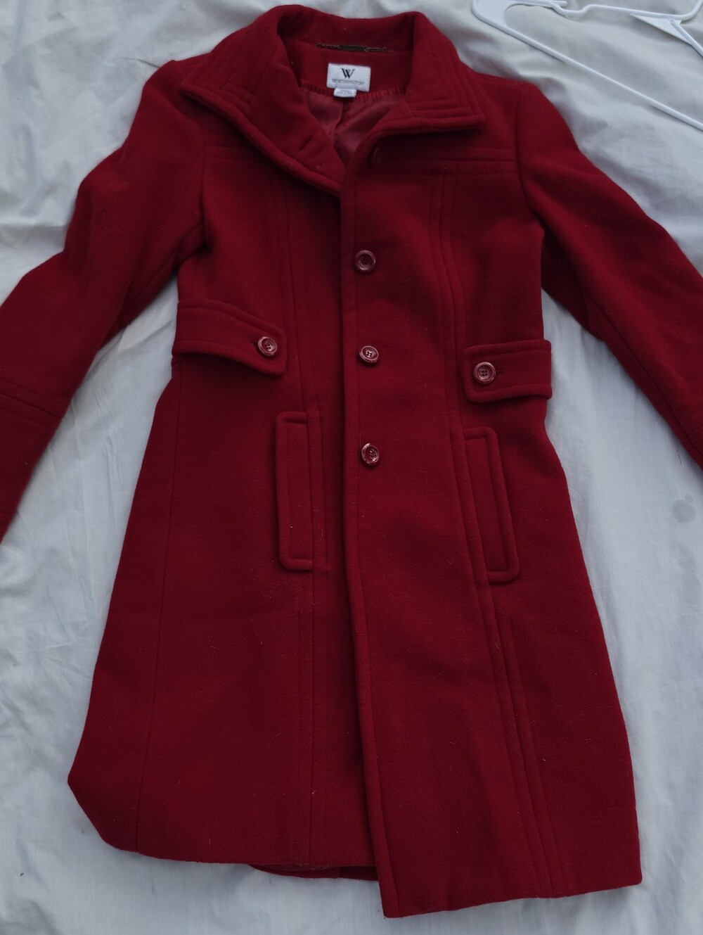 Wool Blend Red Women's Button-Front Coat -